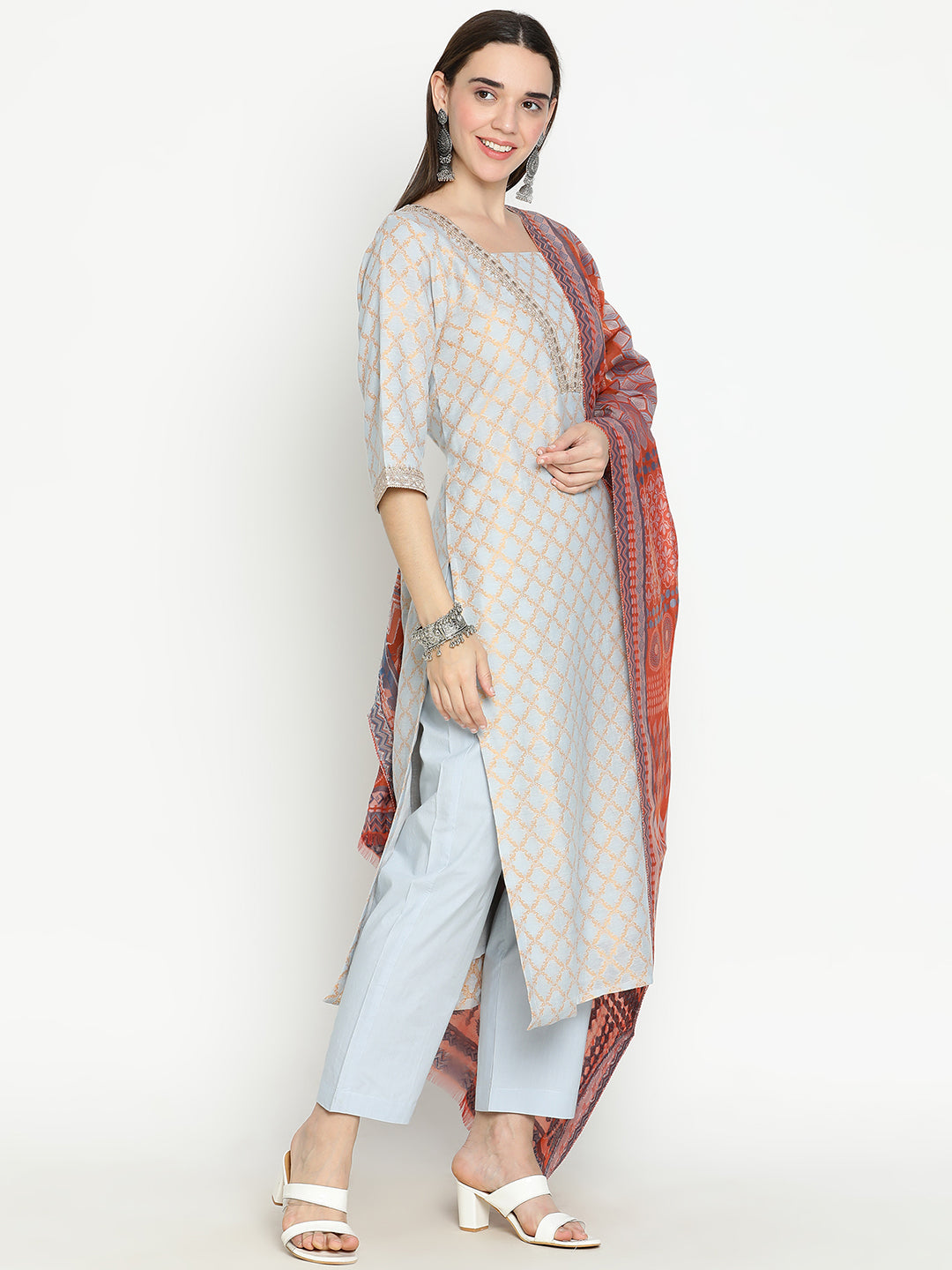 Shingora Blue Woven Design Stitched Suit Set