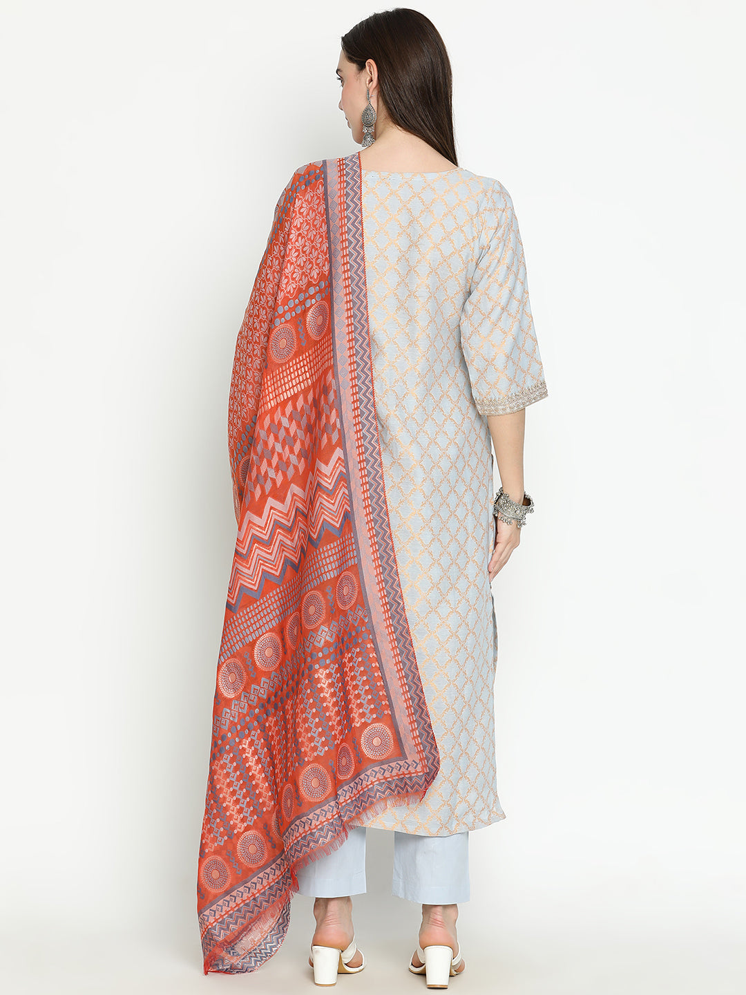 Shingora Blue Woven Design Stitched Suit Set