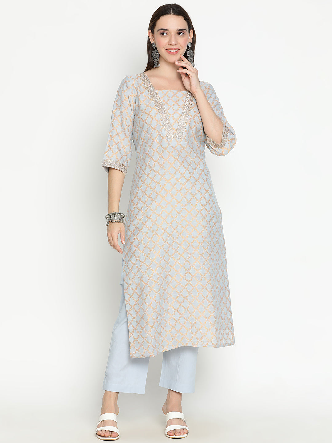 Shingora Blue Woven Design Stitched Suit Set