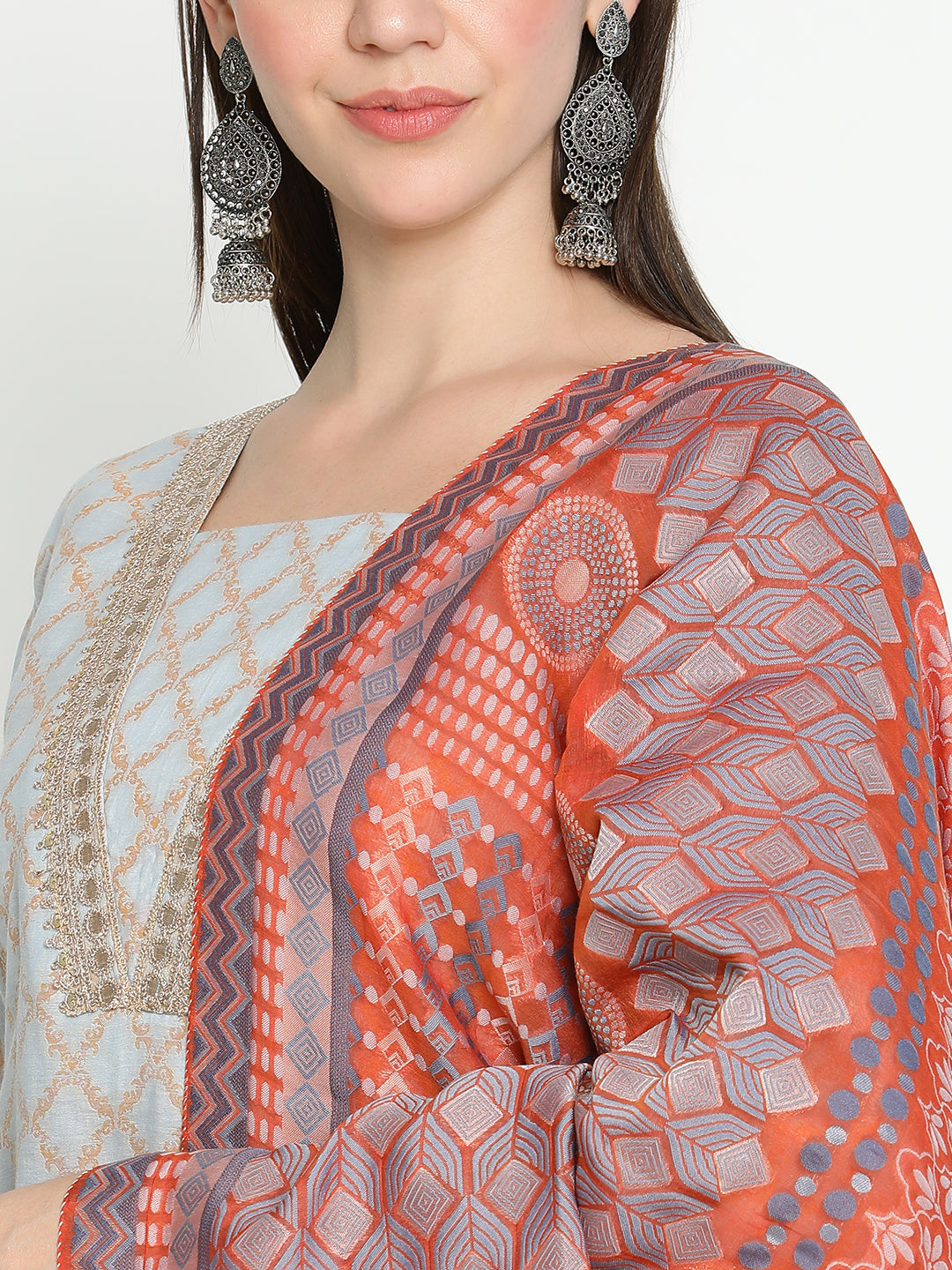 Shingora Blue Woven Design Stitched Suit Set