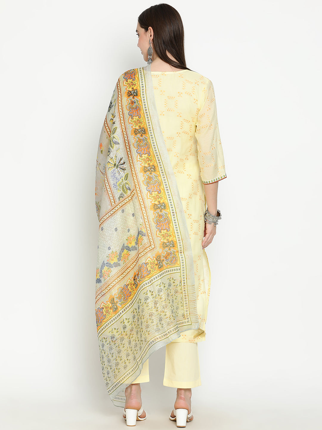 Shingora Yellow Sweetheart Neck Stitched Suit Set