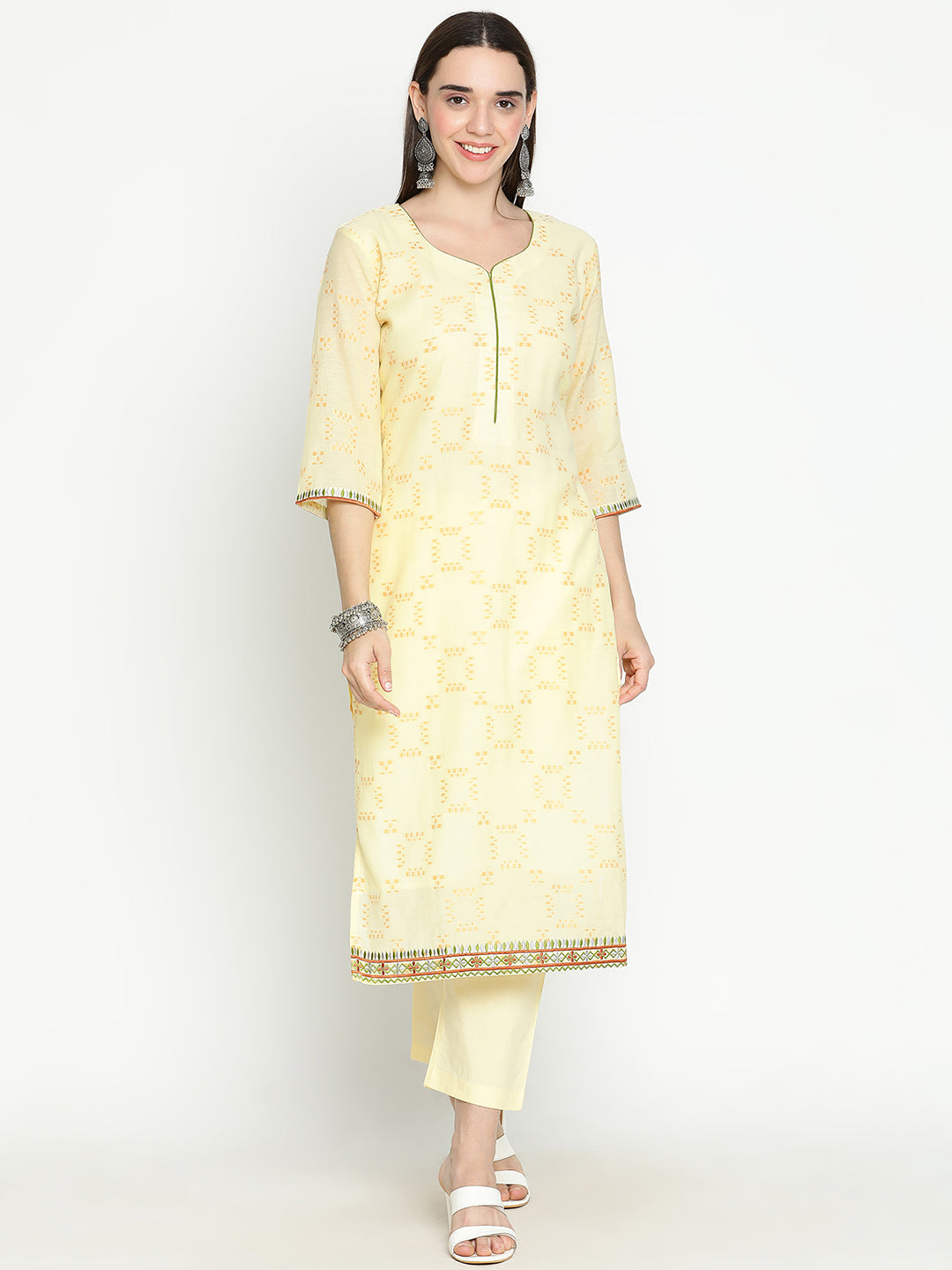 Shingora Yellow Sweetheart Neck Stitched Suit Set