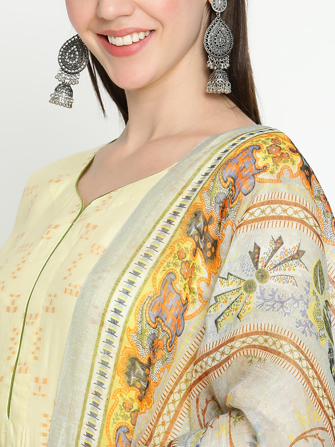 Shingora Yellow Sweetheart Neck Stitched Suit Set