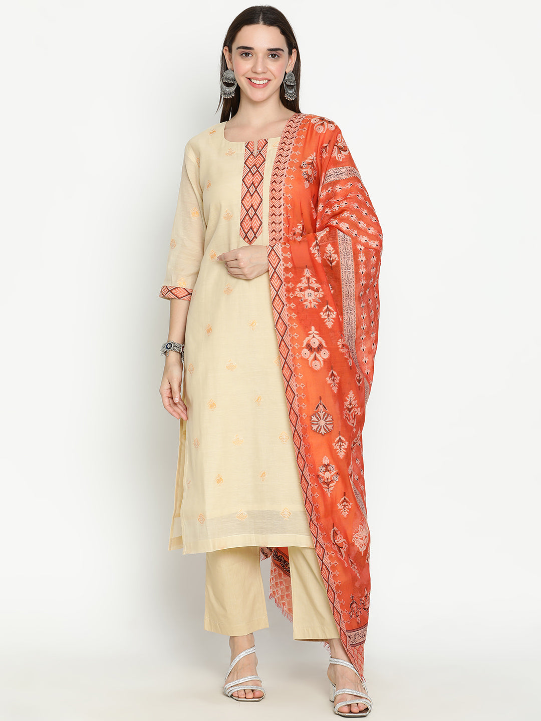 Shingora Yellow Floral Notch-Neck Stitched Suit Set