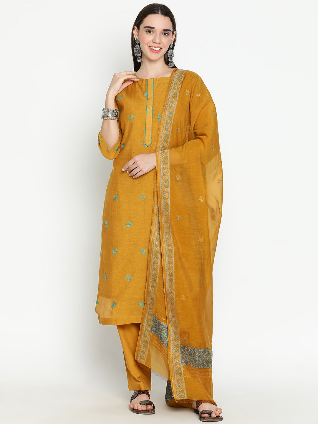 Shingora Mustard Floral Embroidered Stitched Suit Set