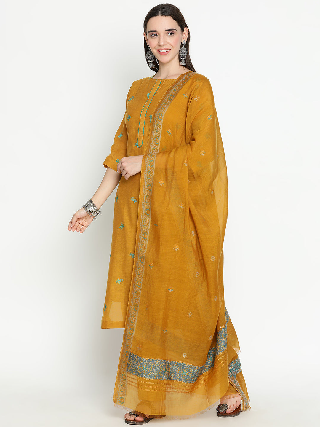 Shingora Mustard Floral Embroidered Stitched Suit Set