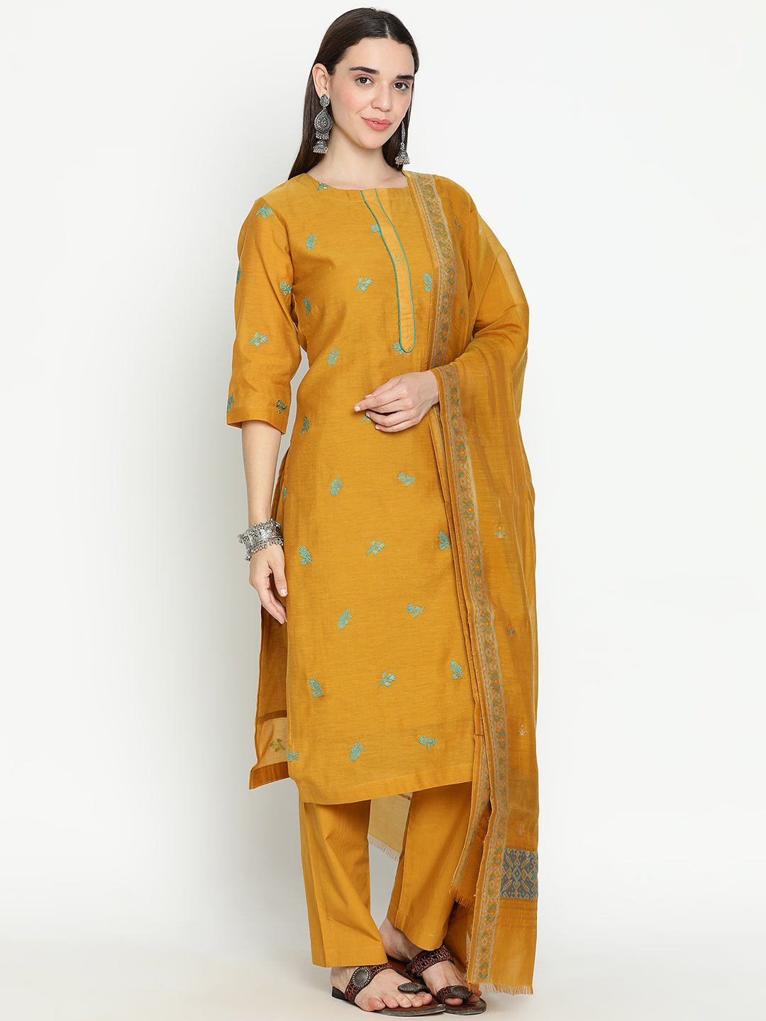 Shingora Mustard Floral Embroidered Stitched Suit Set