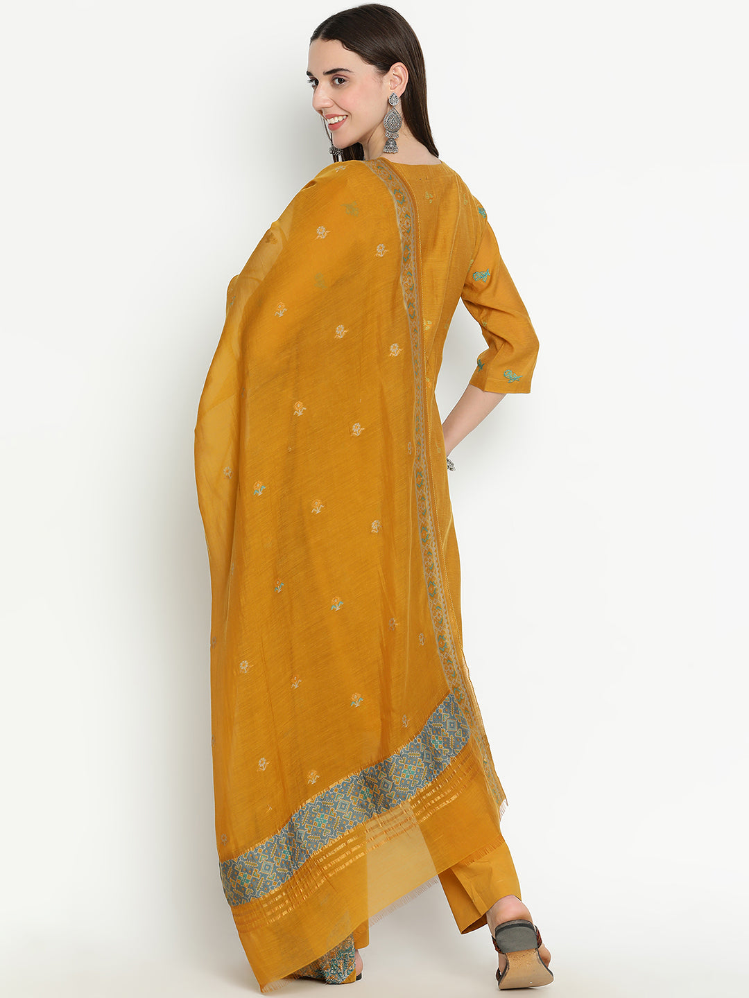 Shingora Mustard Floral Embroidered Stitched Suit Set