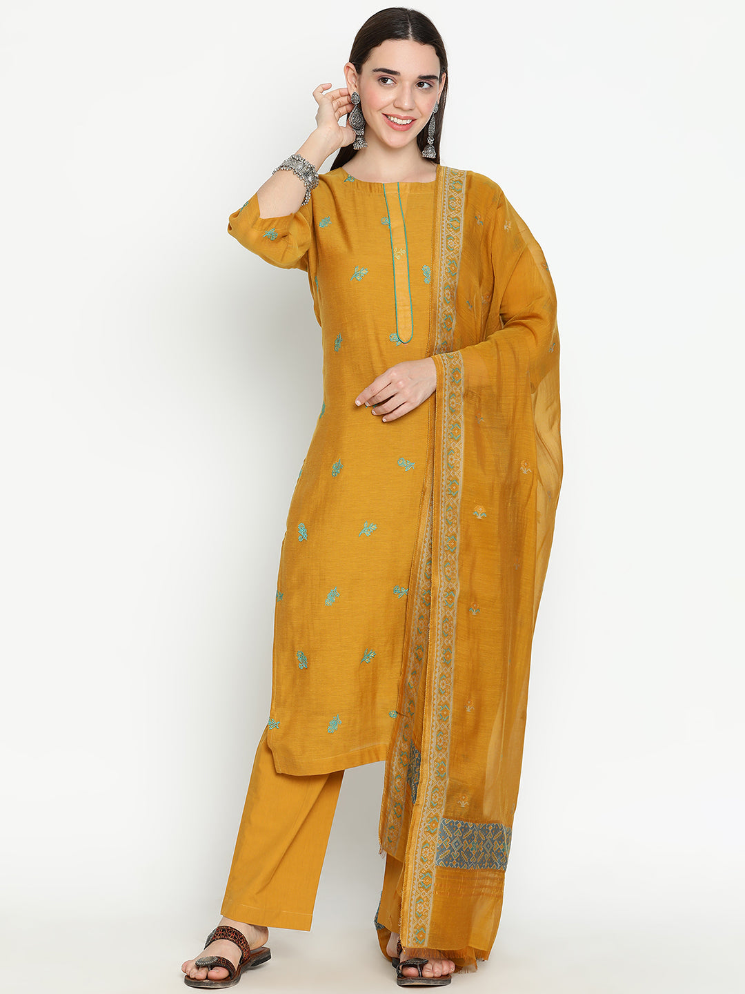 Shingora Mustard Floral Embroidered Stitched Suit Set