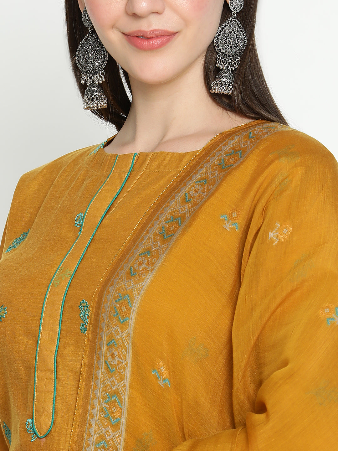 Shingora Mustard Floral Embroidered Stitched Suit Set