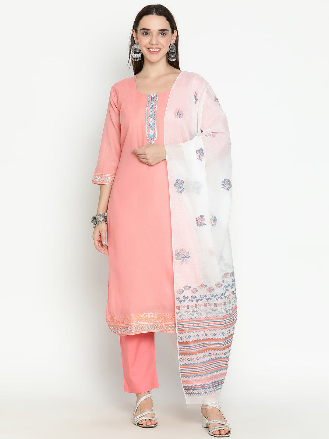 Shingora Pink Floral Yoke Design Stitched Suit Set