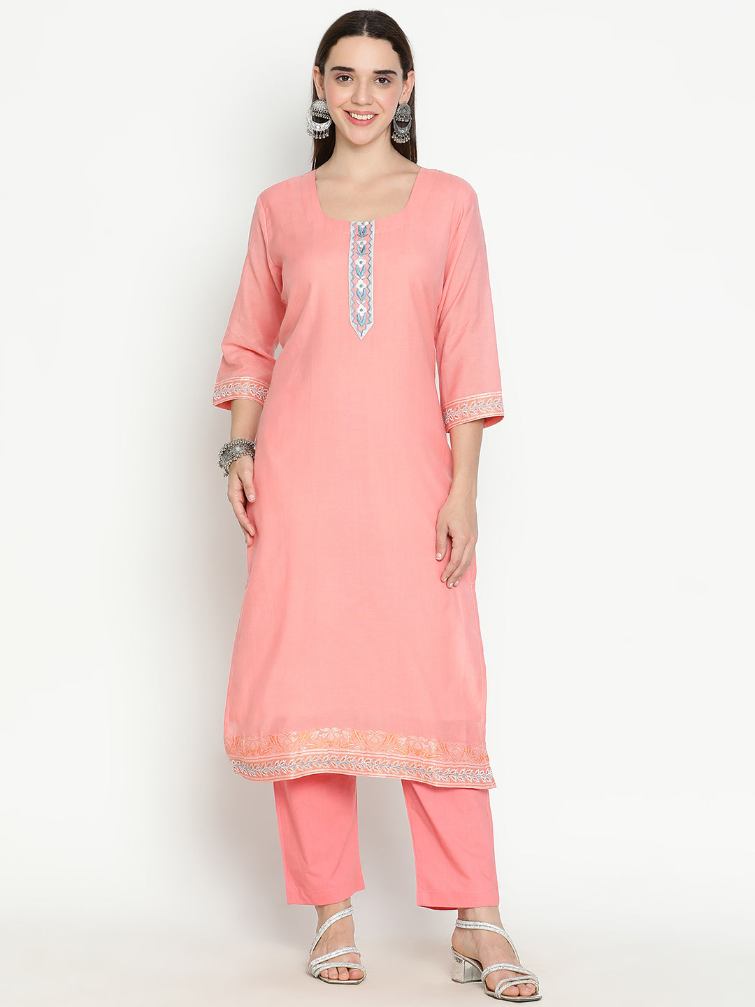 Shingora Pink Floral Yoke Design Stitched Suit Set