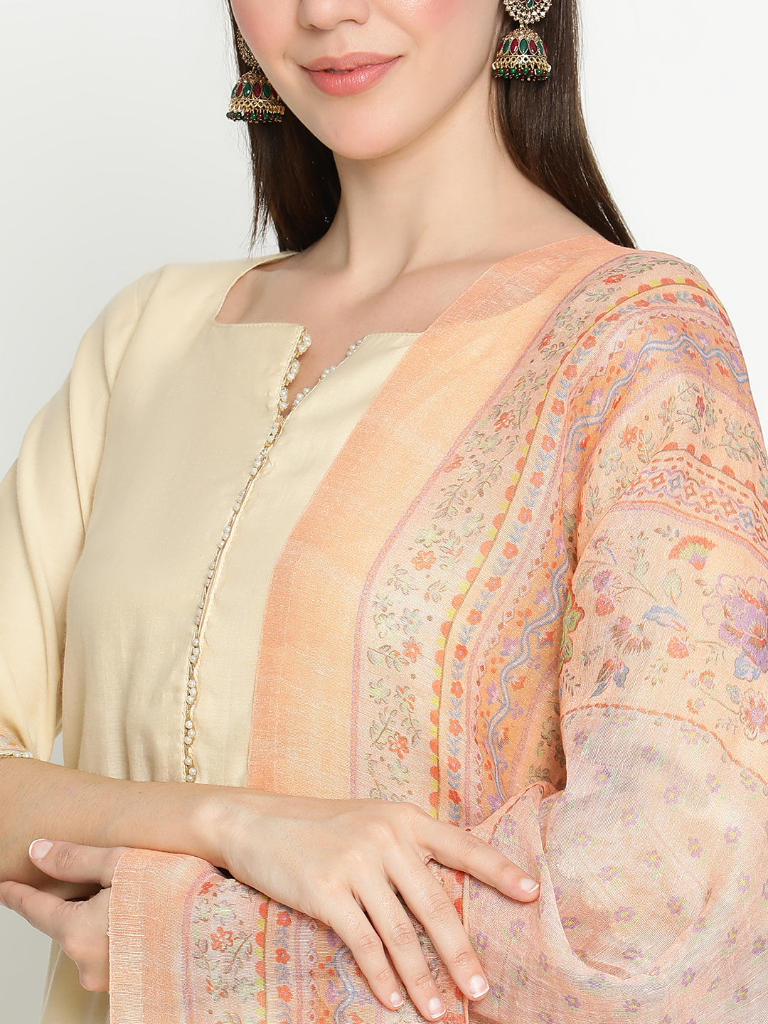 Shingora Yellow Self Design Beads and Stones Notch Neck Stitched Suit Set