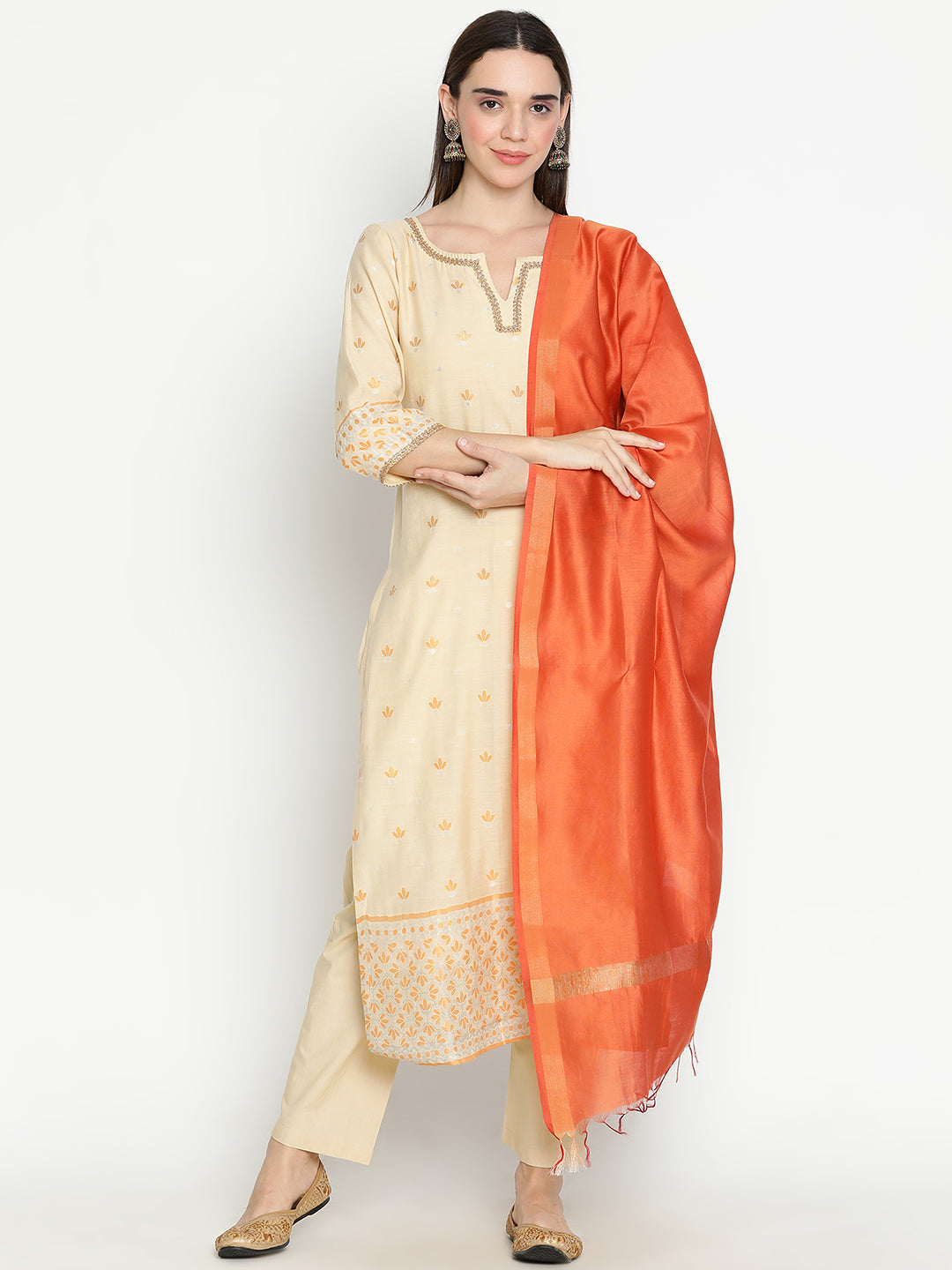 Shingora Yellow Floral Embroidered Zari Stitched Suit Set
