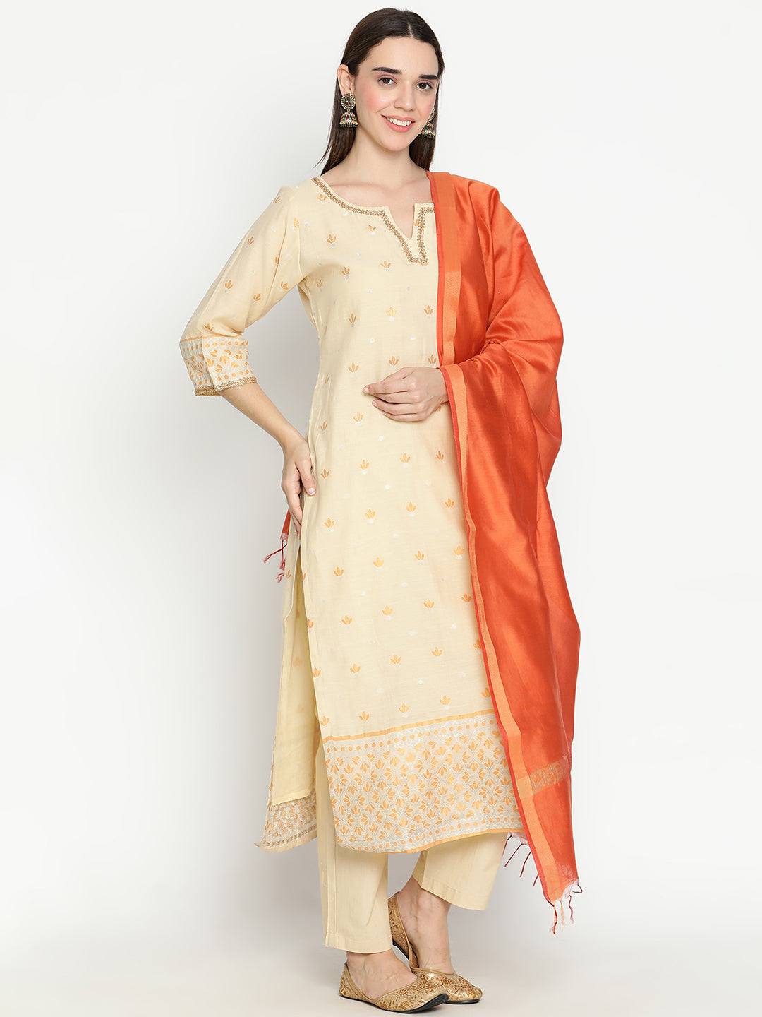 Shingora Yellow Floral Embroidered Zari Stitched Suit Set