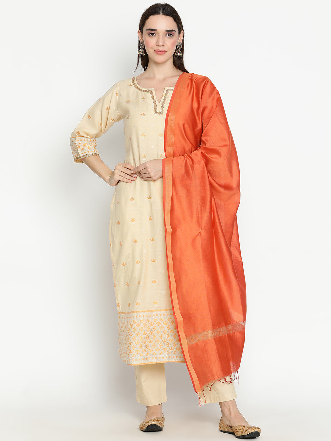 Shingora Yellow Floral Embroidered Zari Stitched Suit Set