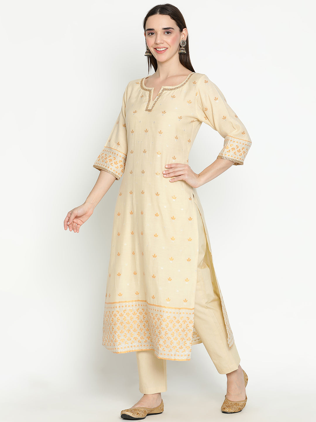 Shingora Yellow Floral Embroidered Zari Stitched Suit Set