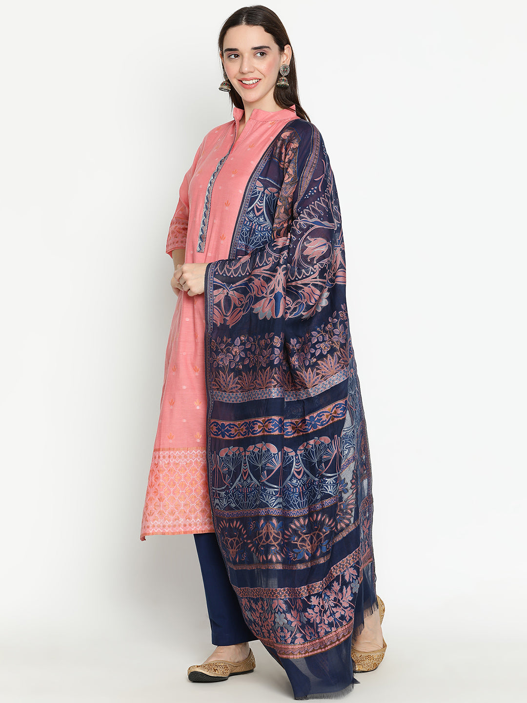 Shingora Pink Mandarin Collar Stitched Suit Set