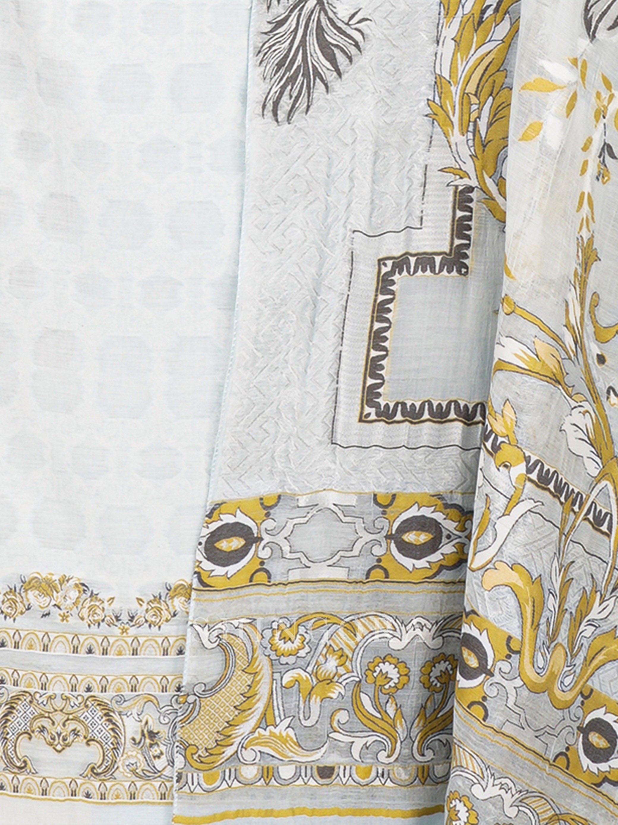 Kanchi: Pastel Rose Jacquard Karni Unstitched Tulip-Print Suit & Dupatta