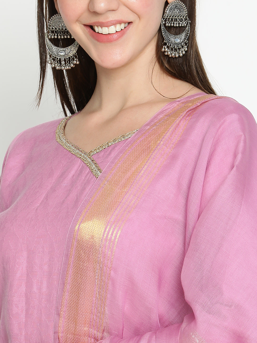 Shingora Mauve Woven Design V-Neck Sequinned Stitched Suit Set
