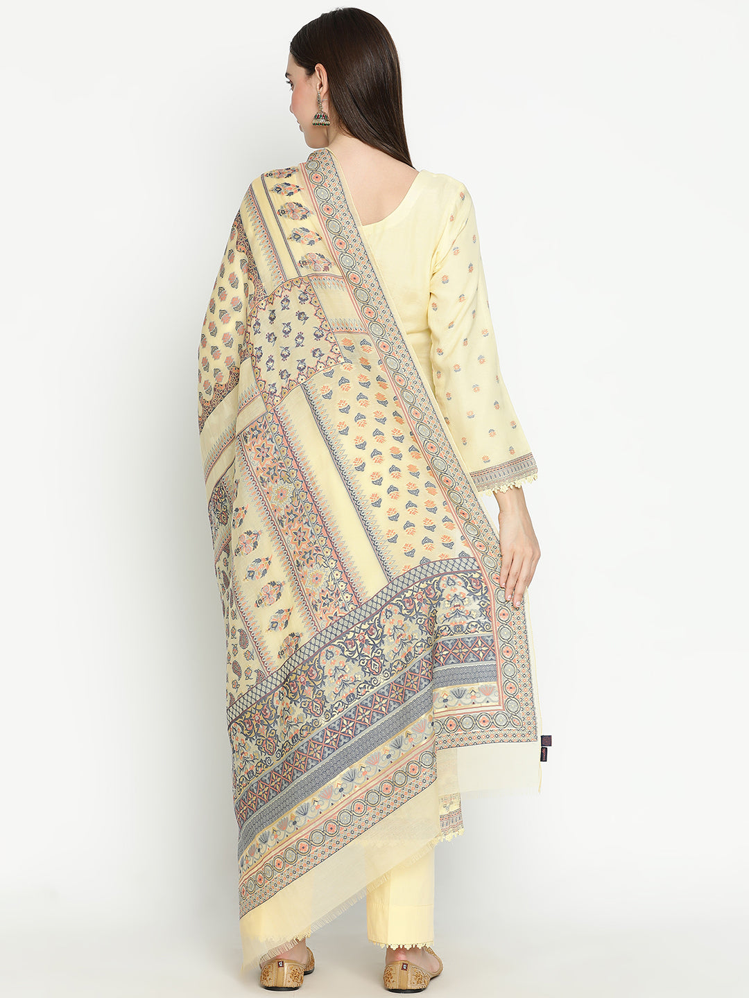 Shingora Yellow Woven Design Round Neck Stitched Suit Set