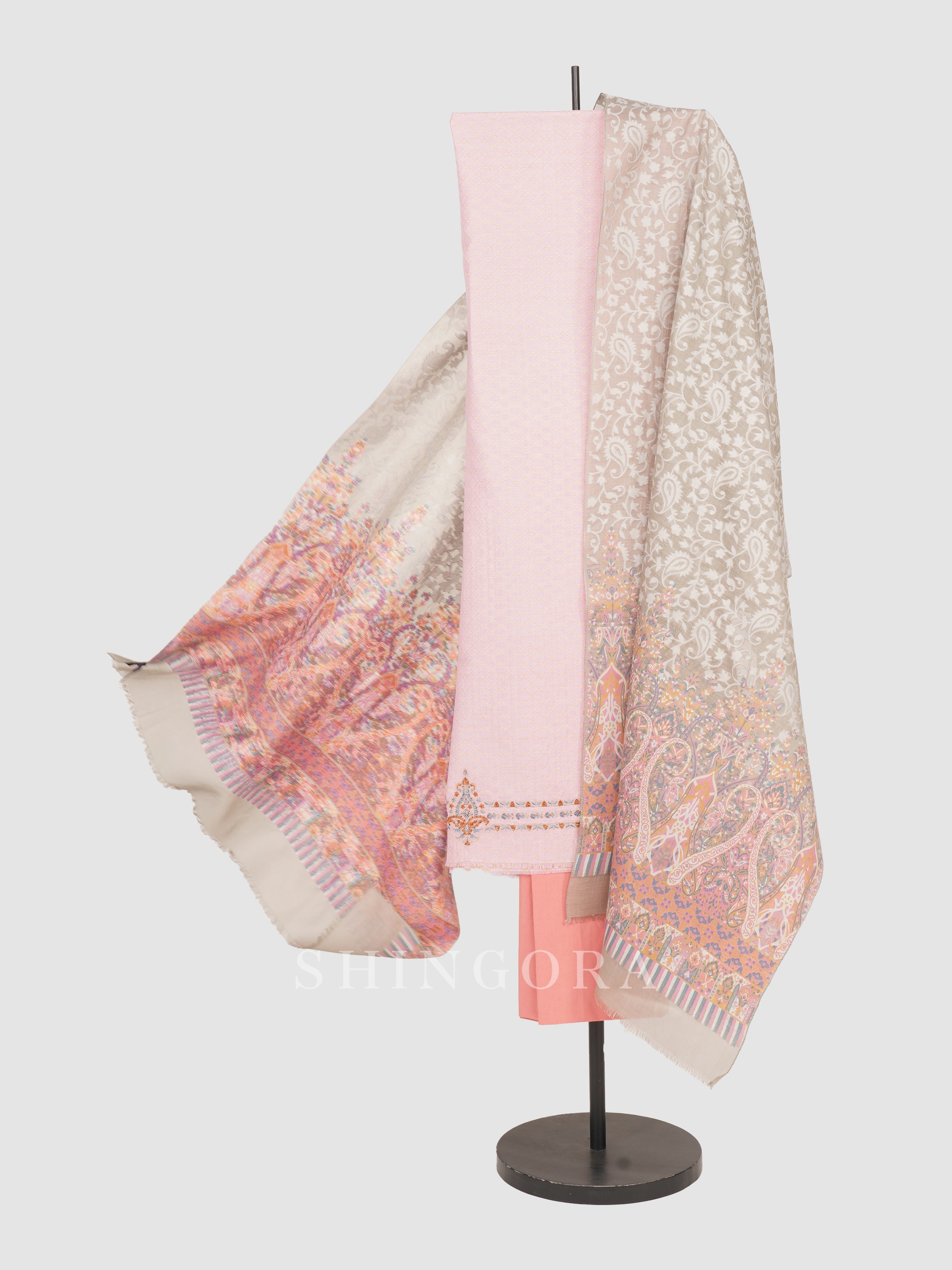 Kashika: Scarlet Red Jacquard Metallic Embroidered Unstitched Suit & Dupatta