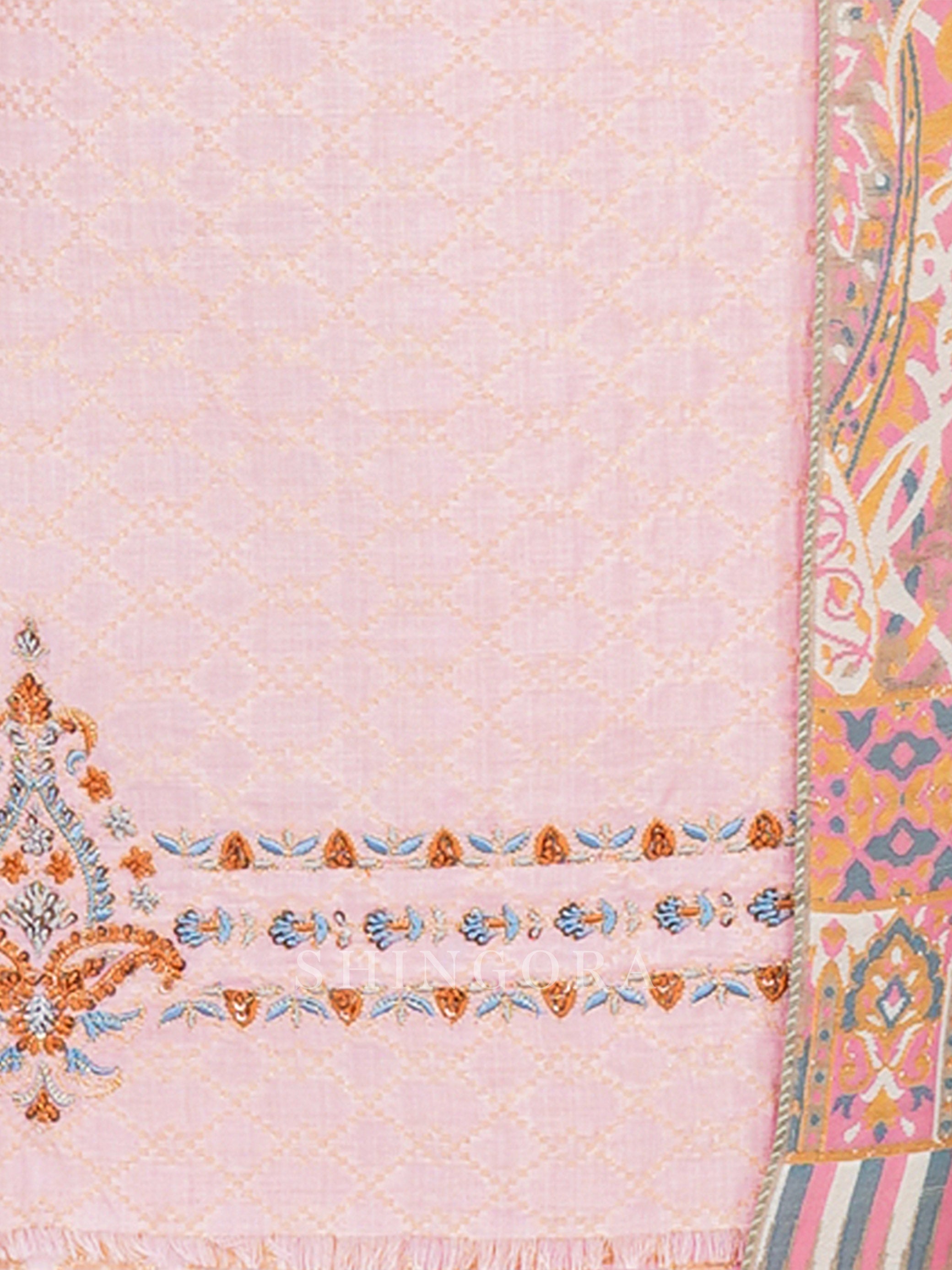Kashika: Scarlet Red Jacquard Metallic Embroidered Unstitched Suit & Dupatta