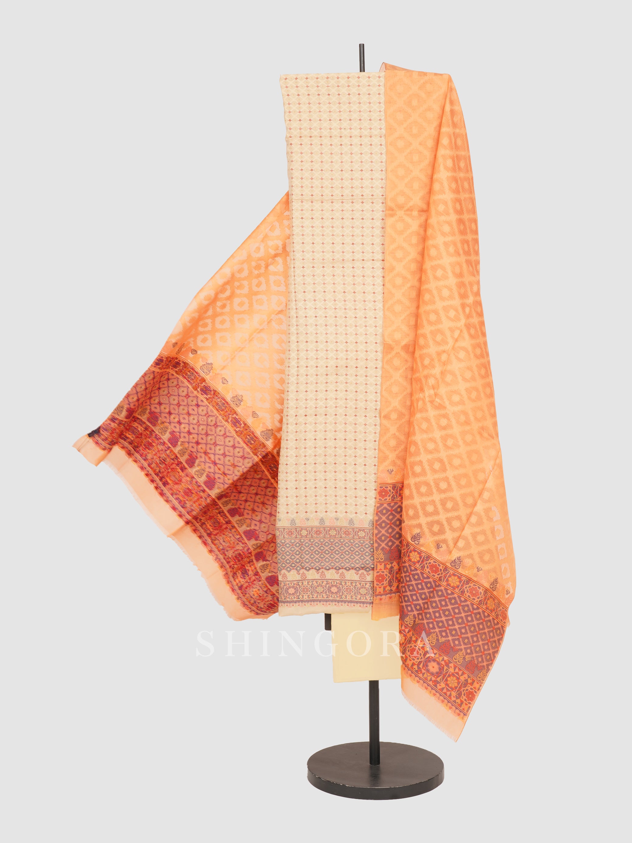 Aarzoo: Crimson Gem Jacquard Metallic Unstitched Suit & Dupatta