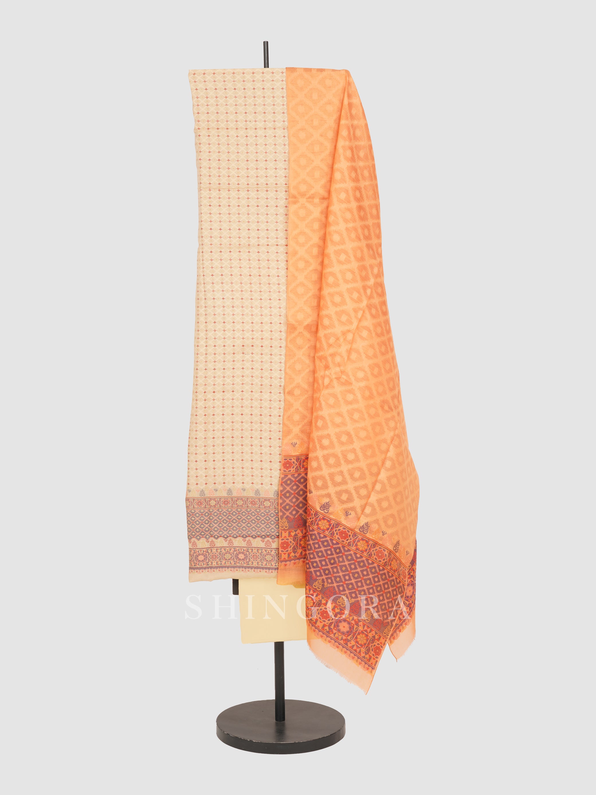 Aarzoo: Crimson Gem Jacquard Metallic Unstitched Suit & Dupatta