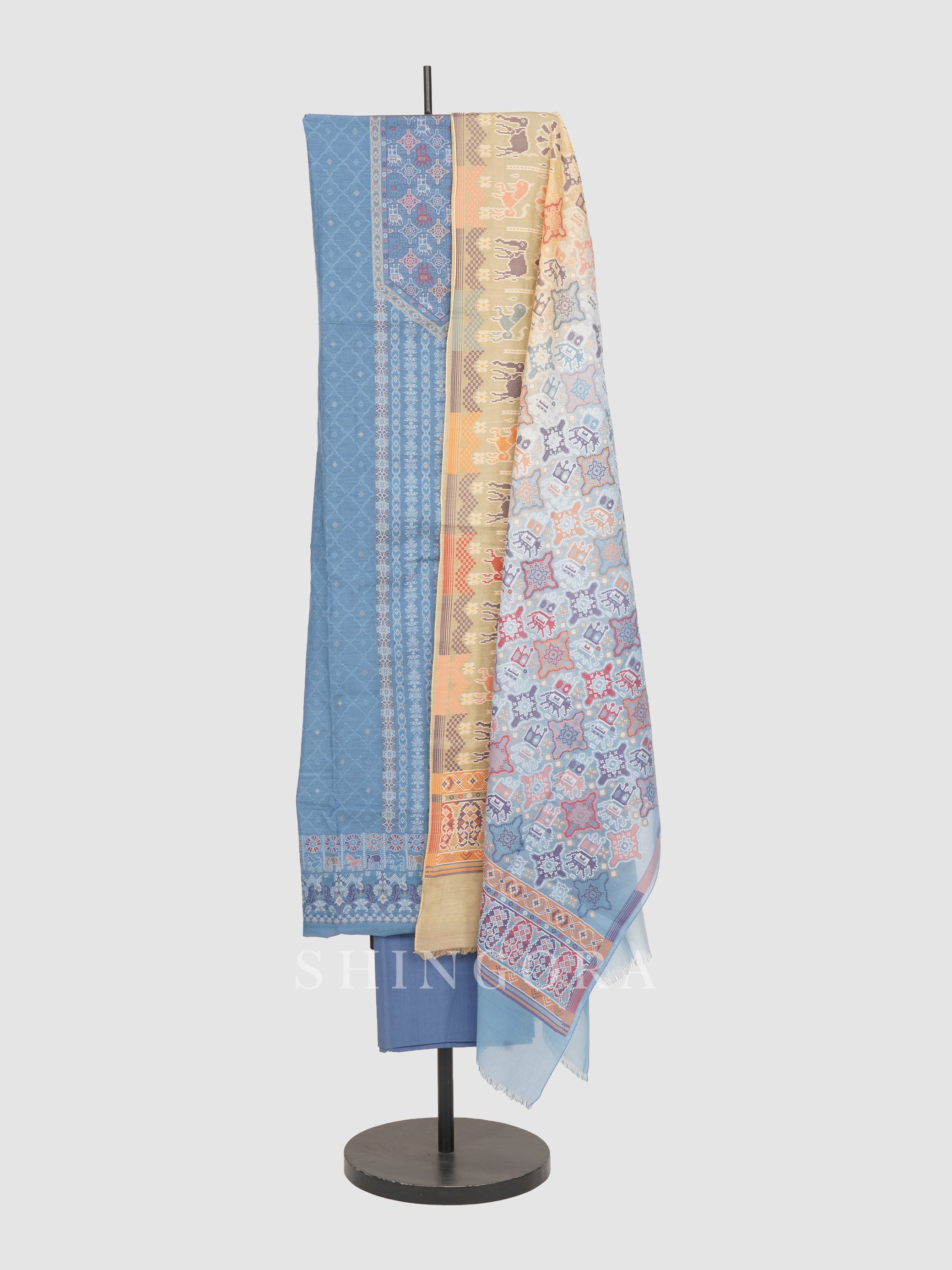 Manzil: Beige Ecru Ombre Jacquard Karni Unstitched Suit & Dupatta