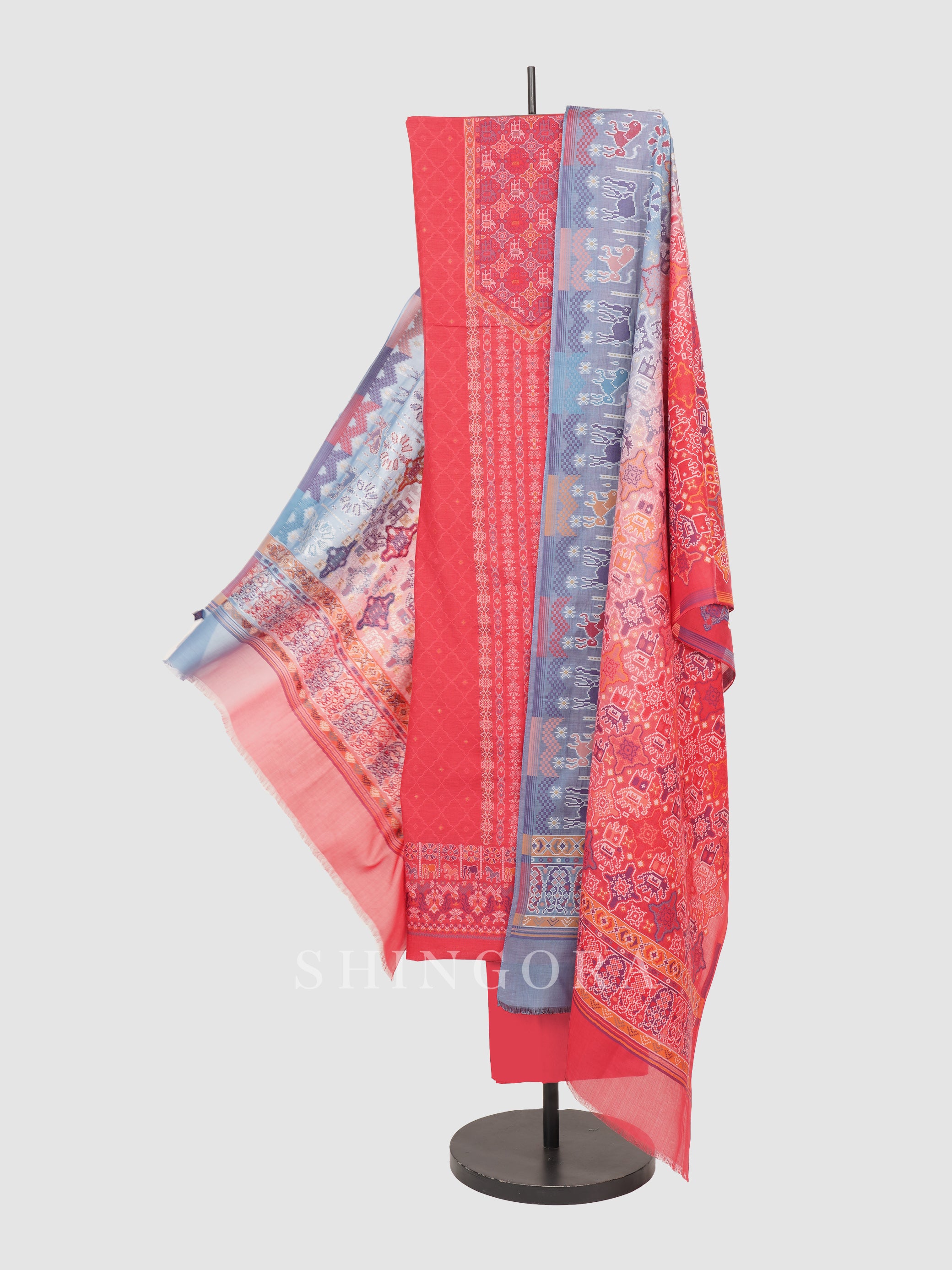 Manzil: Beige Ecru Ombre Jacquard Karni Unstitched Suit & Dupatta