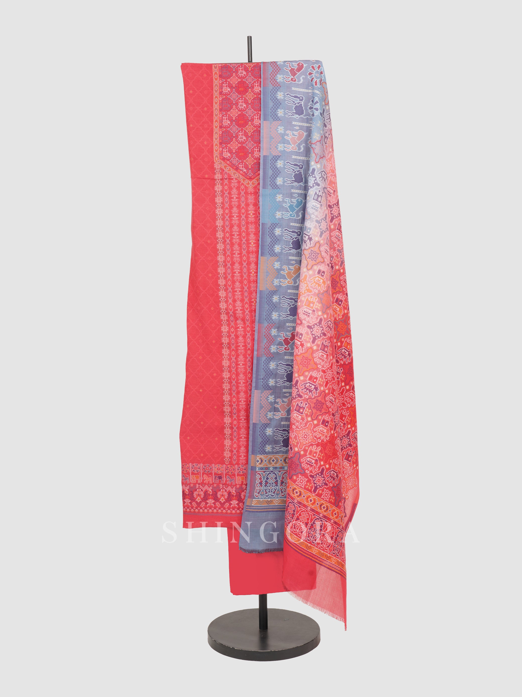 Manzil: Beige Ecru Ombre Jacquard Karni Unstitched Suit & Dupatta