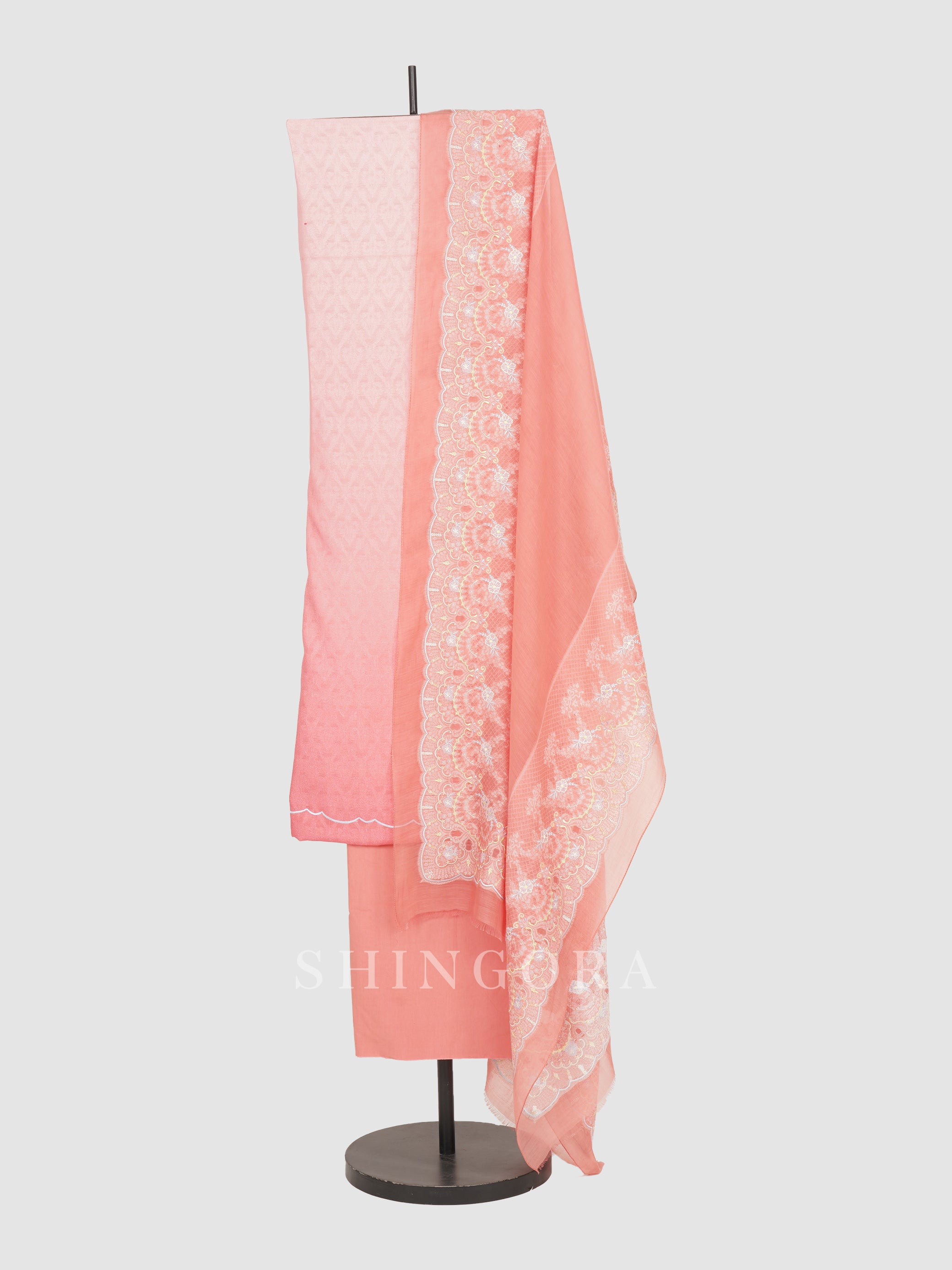 Rangoli: Ombre Cotton Unstitched Suit & Embroidered Dupatta