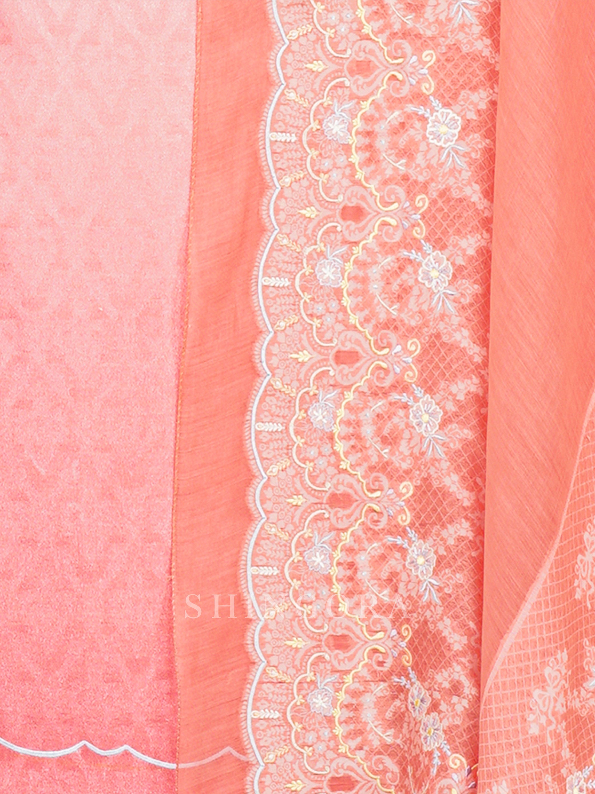 Rangoli: Ombre Cotton Unstitched Suit & Embroidered Dupatta
