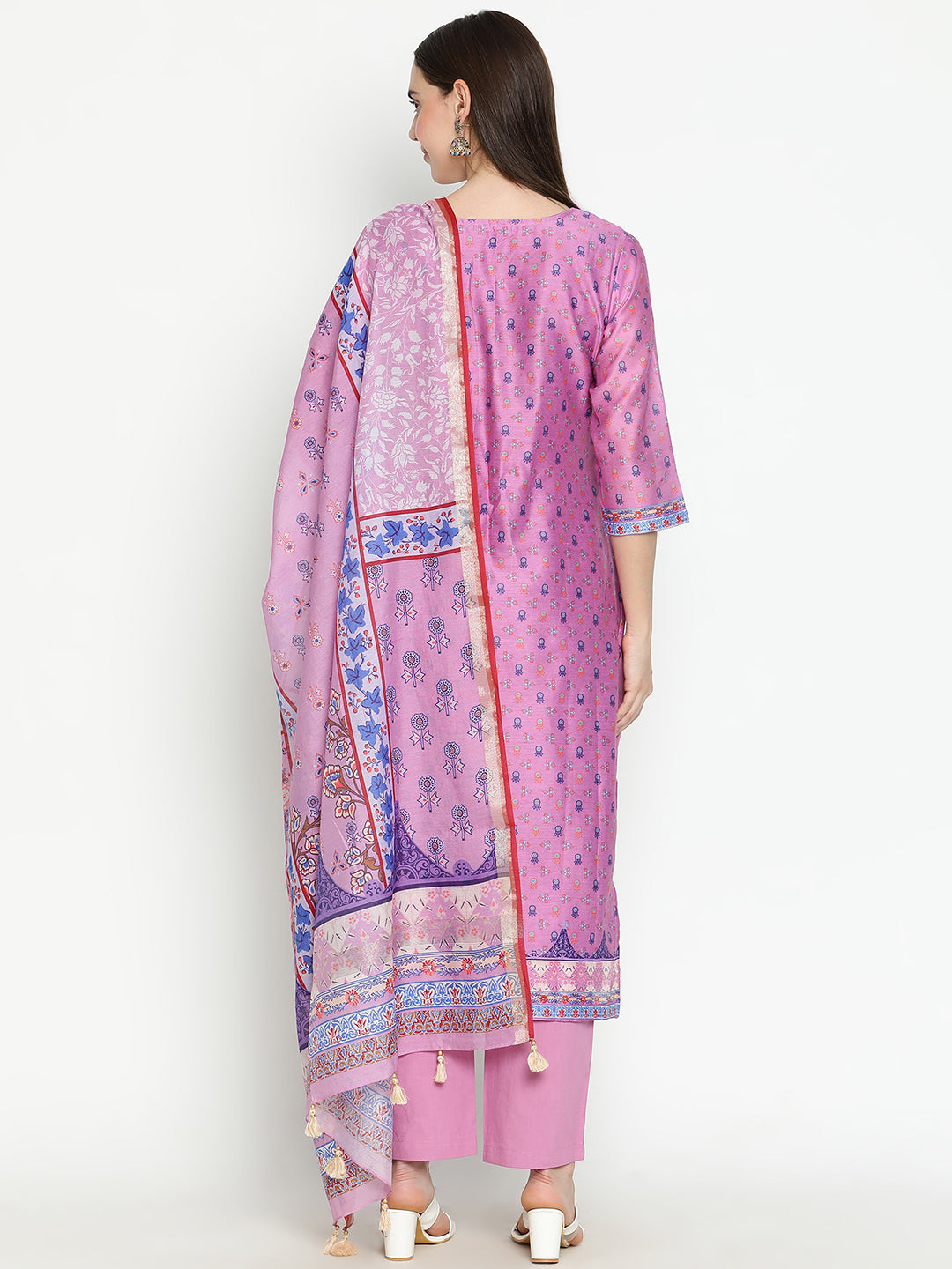 Shingora Mauve Floral Printed Notch Neck Stitched Suit Set