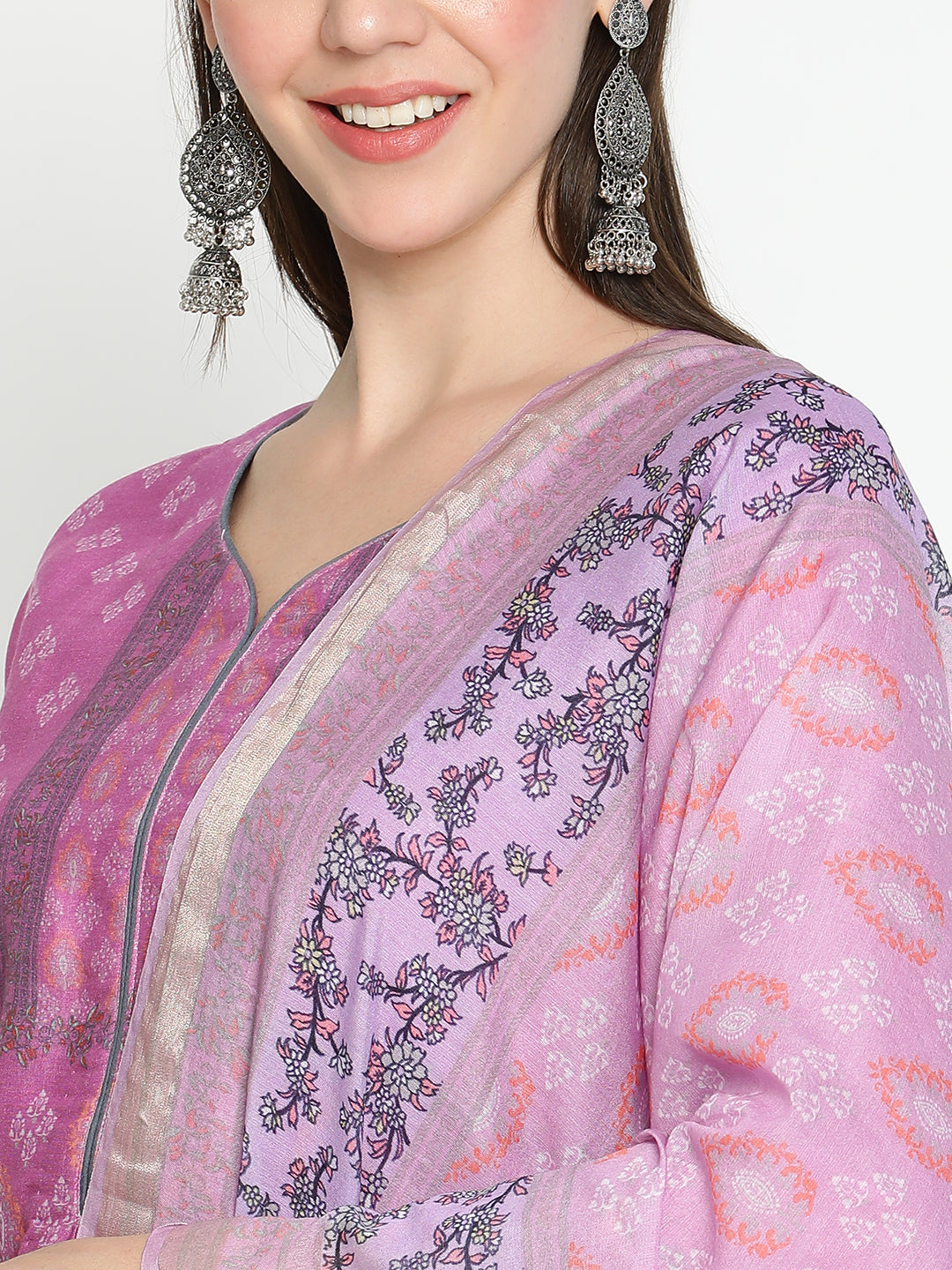 Shingora Mauve Floral Printed Sweetheart Neck Stitched Suit Set