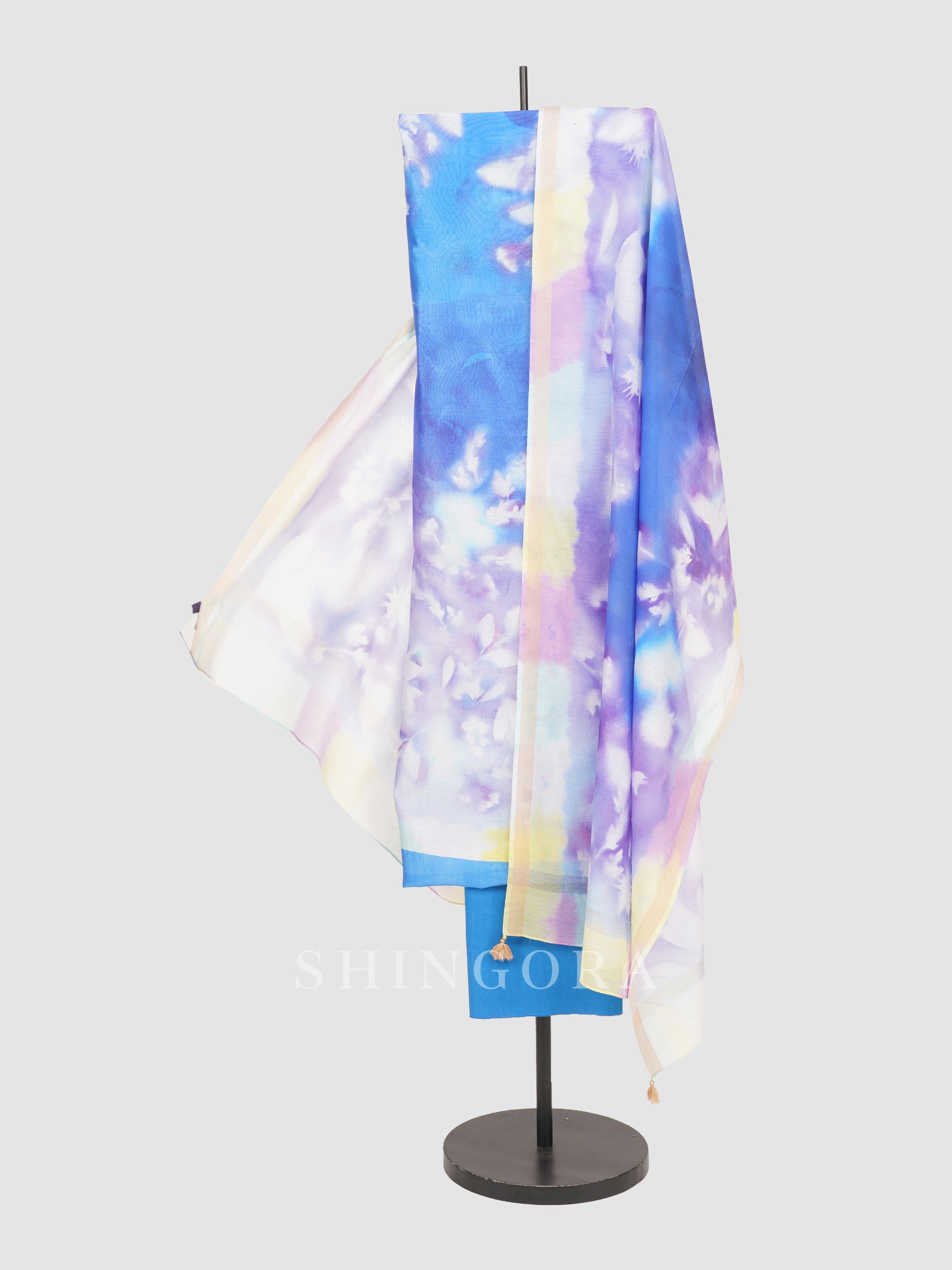 Roshni: Roseate Orange Sunflower Printed Silk Unstitched Suit & Dupatta
