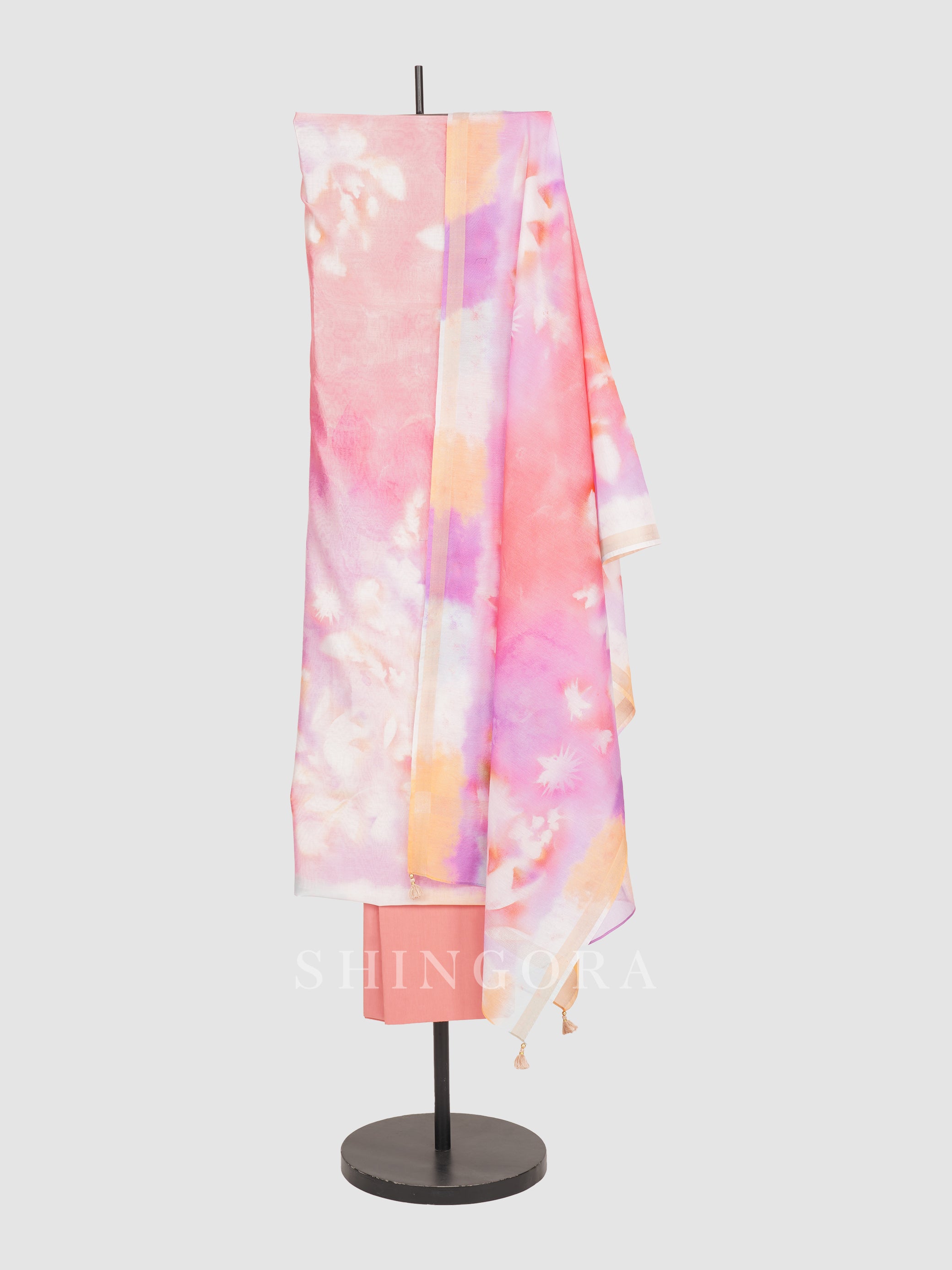 Roshni: Roseate Orange Sunflower Printed Silk Unstitched Suit & Dupatta