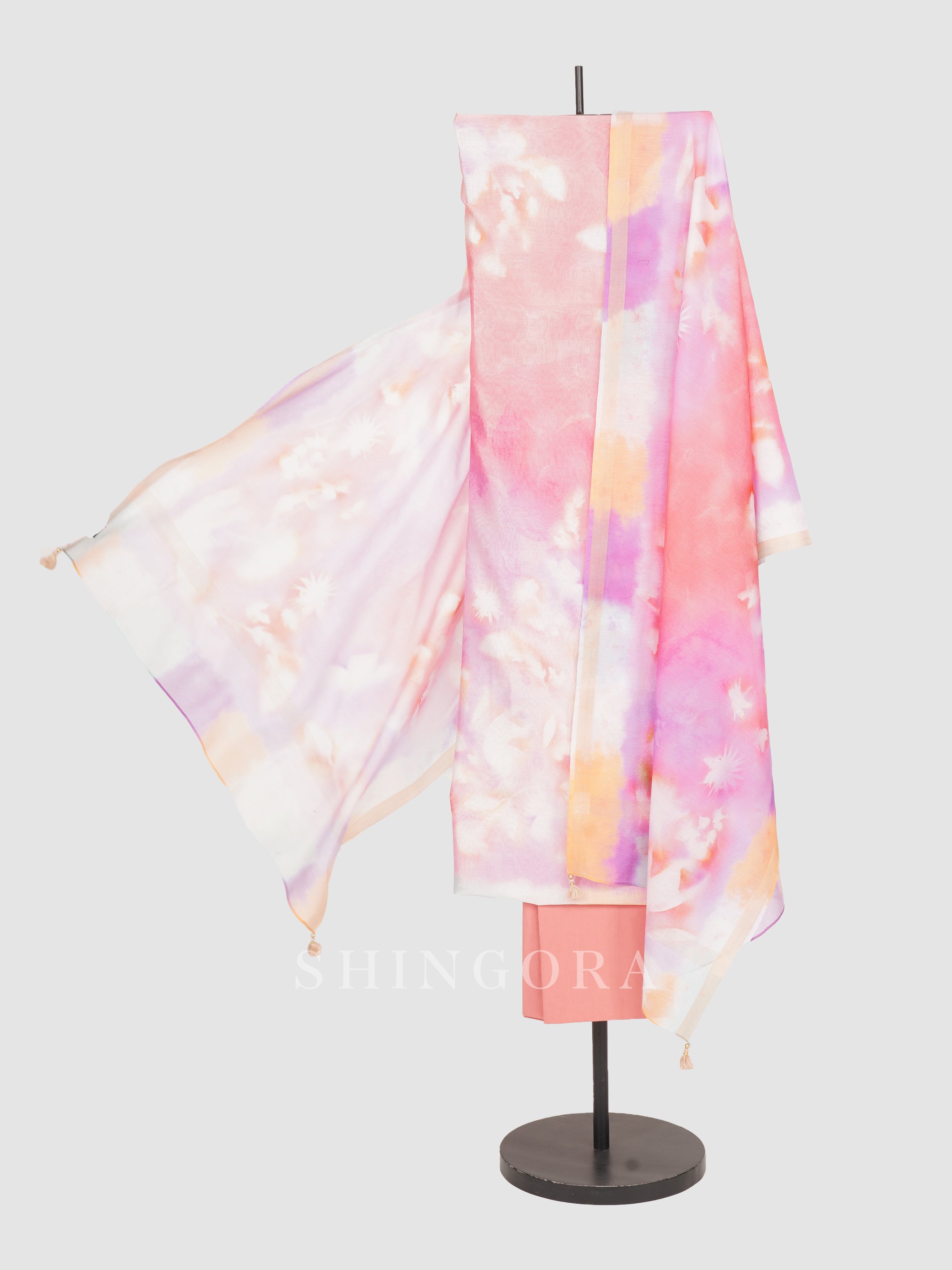 Roshni: Roseate Orange Sunflower Printed Silk Unstitched Suit & Dupatta