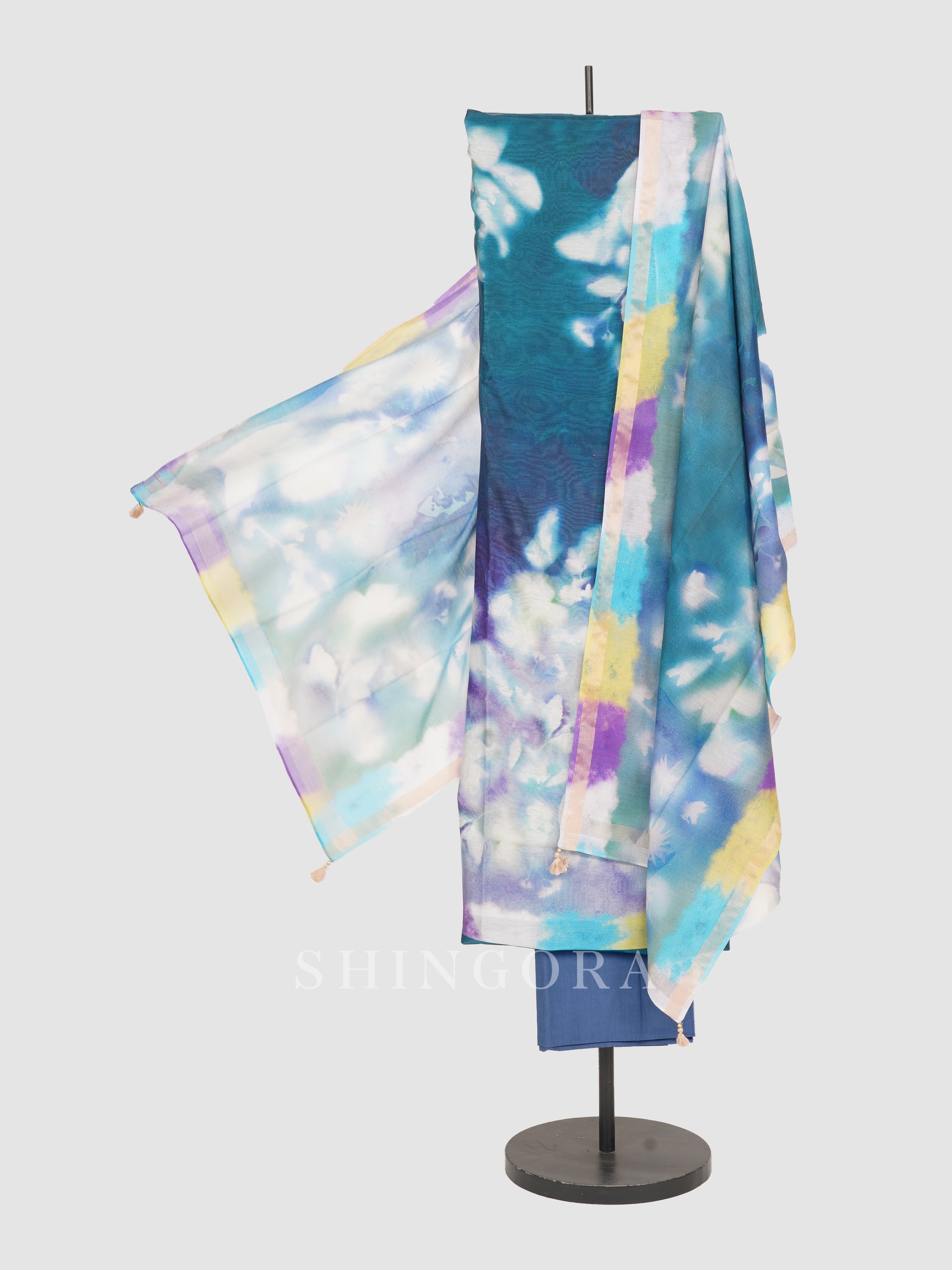 Roshni: Roseate Orange Sunflower Printed Silk Unstitched Suit & Dupatta