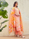 Roshni: Roseate Orange Sunflower Printed Silk Unstitched Suit & Dupatta