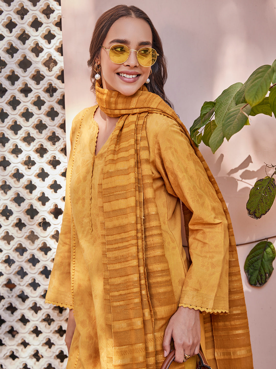 Doriya:Regimental Stripes Jacquard Unstitched Suit Set