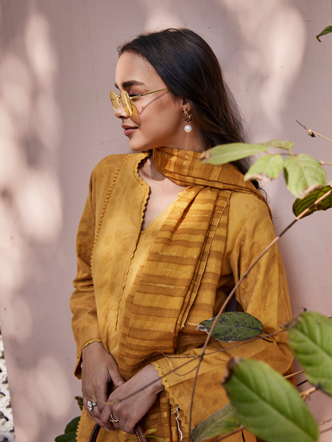 Doriya:Regimental Stripes Jacquard Unstitched Suit Set