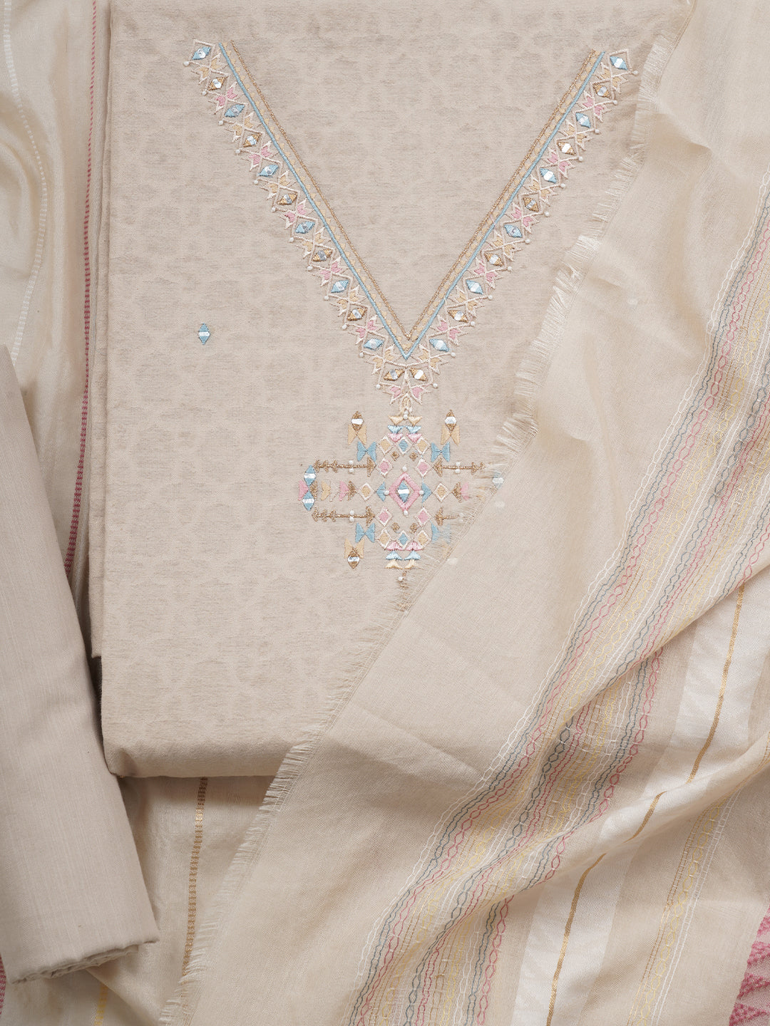 Bunai:Oliver Embroidered Unstitched Suit Set