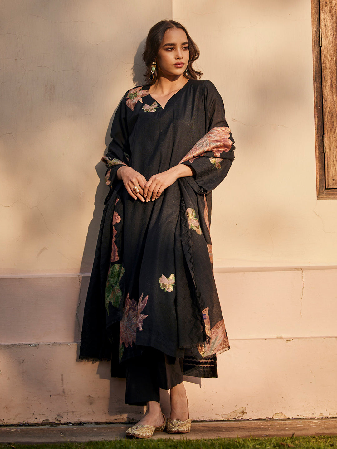 Kalla:Wreath Floral Jacquard Unstitched Suit Set