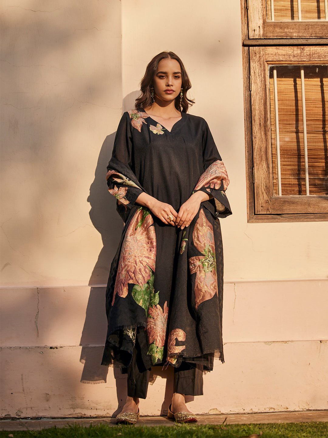 Kalla:Wreath Floral Jacquard Unstitched Suit Set