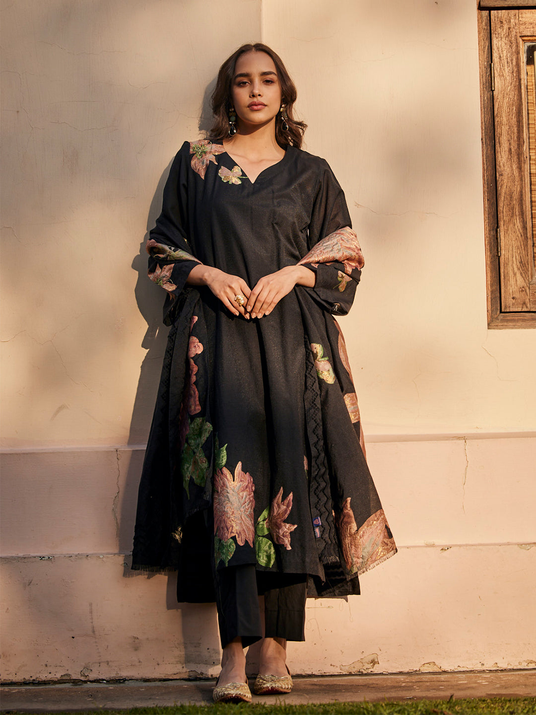 Kalla:Wreath Floral Jacquard Unstitched Suit Set