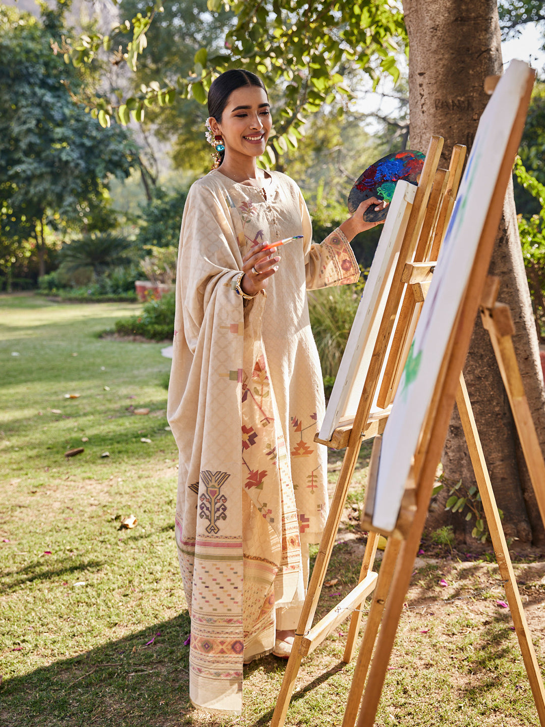 Kashida:Dhakai Jamdani Jacquard Unstitched Suit Set