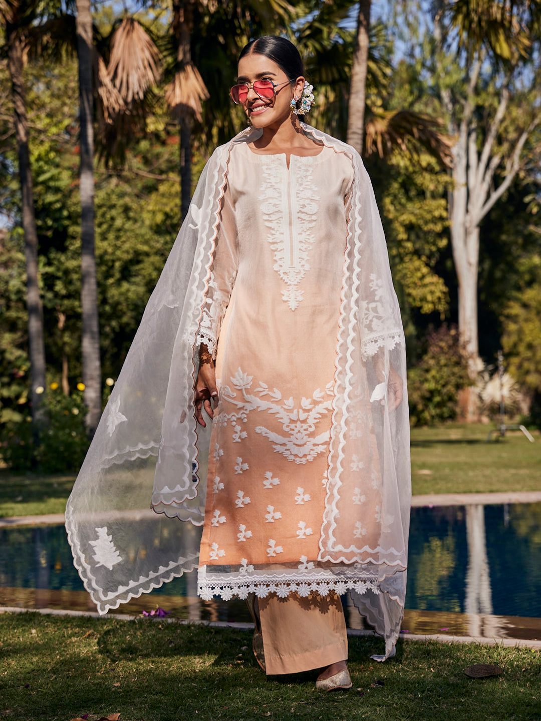 Vani:Guipure Lace Self Woven Design Unstitched Suit Set