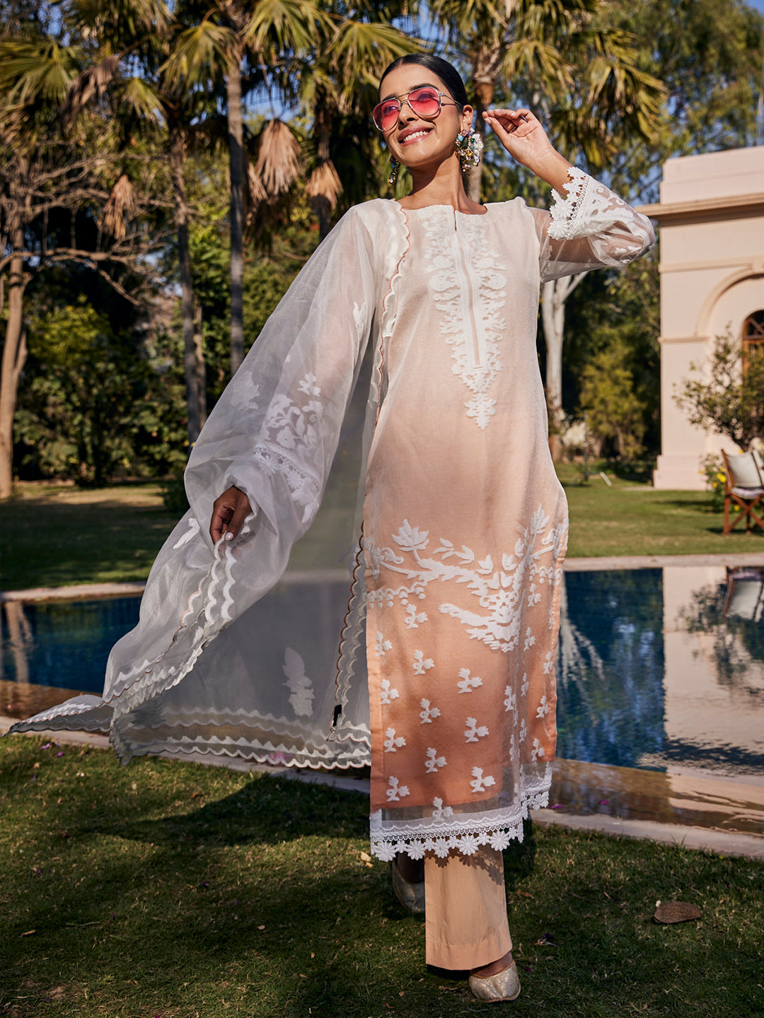 Vani:Guipure Lace Self Woven Design Unstitched Suit Set